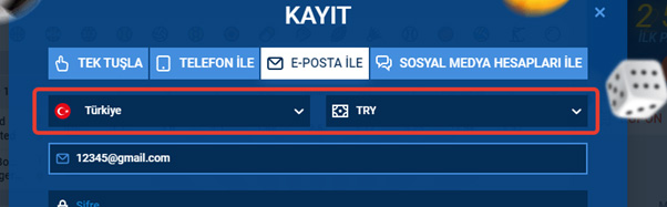 Kaydolduğunuzda bölge seçimi